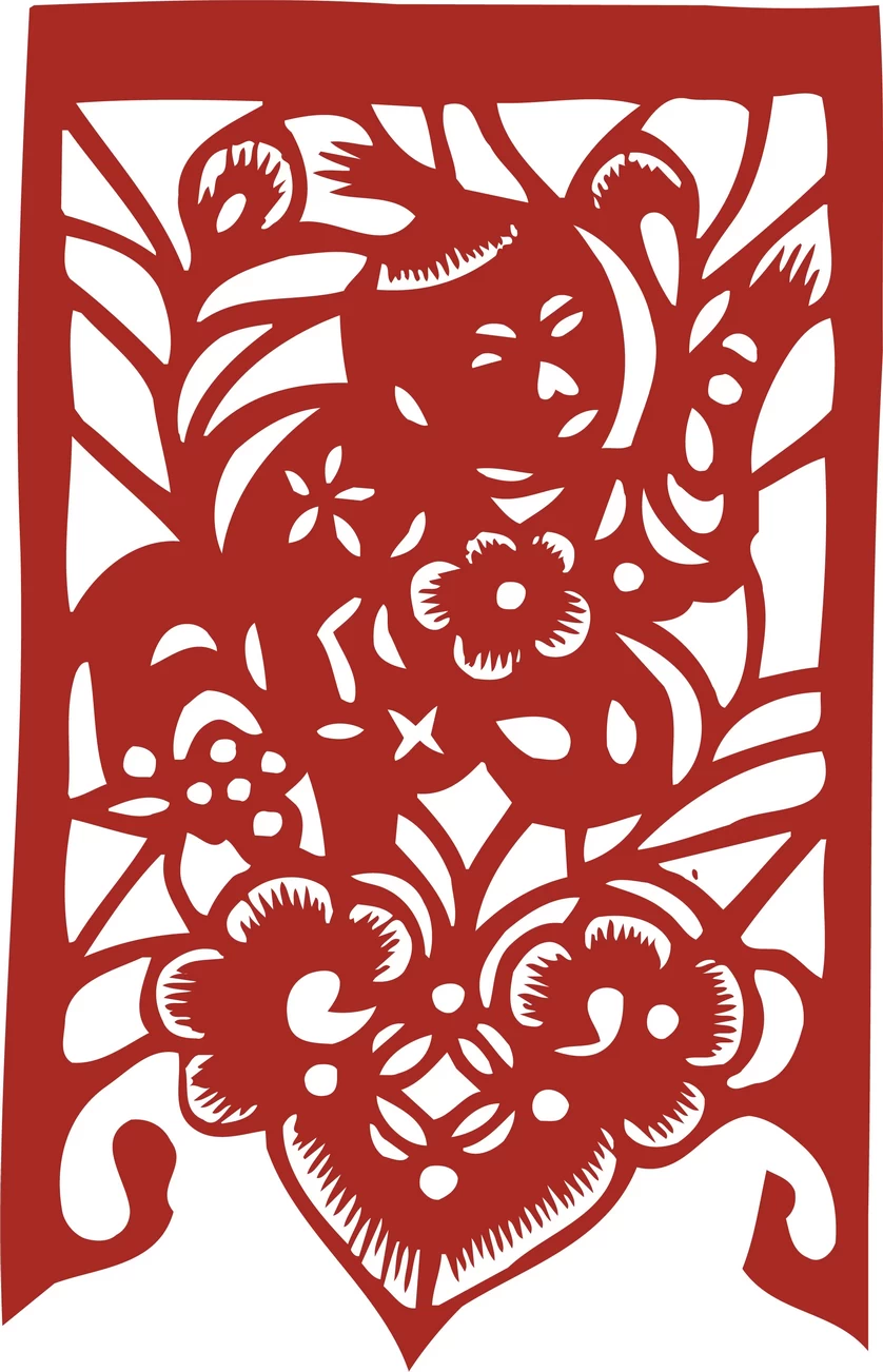 中国风中式传统喜庆民俗人物动物窗花剪纸插画边框AI矢量PNG素材【1843】
